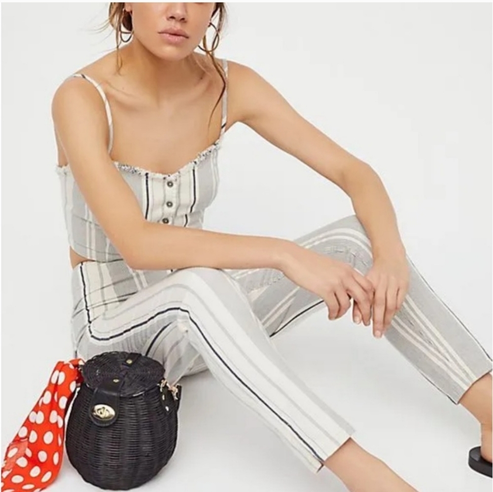 NWT FREE PEOPLE Arizona Denim Set INDIGO STRIPE $128